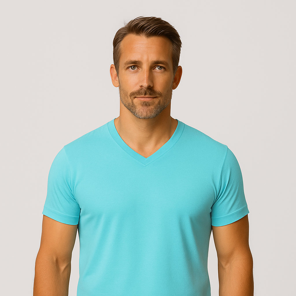 Le Tee-shirt Col V - Bleu turquoise