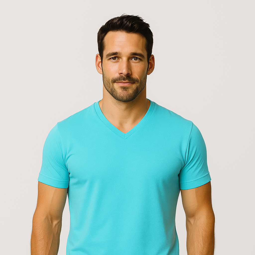 Le Tee-shirt Col V - Bleu turquoise